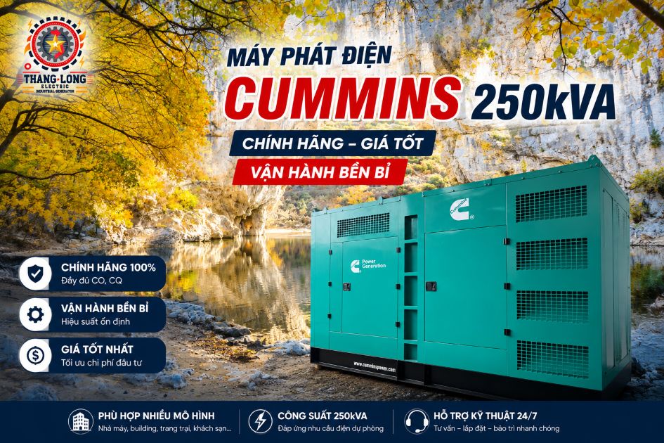 Máy phát điện Cummins 250kVA chính hãng - Xây lắp điện Thăng Long