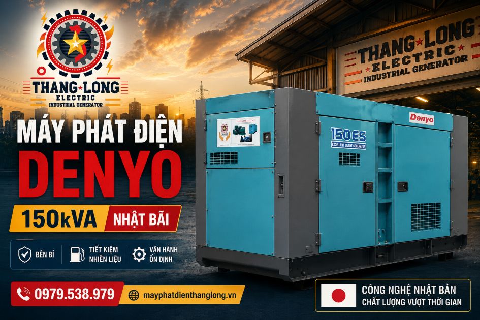 Máy phát điện Denyo 150kVA Nhật bãi vận hành ổn định và tiết kiệm nhiên liệu