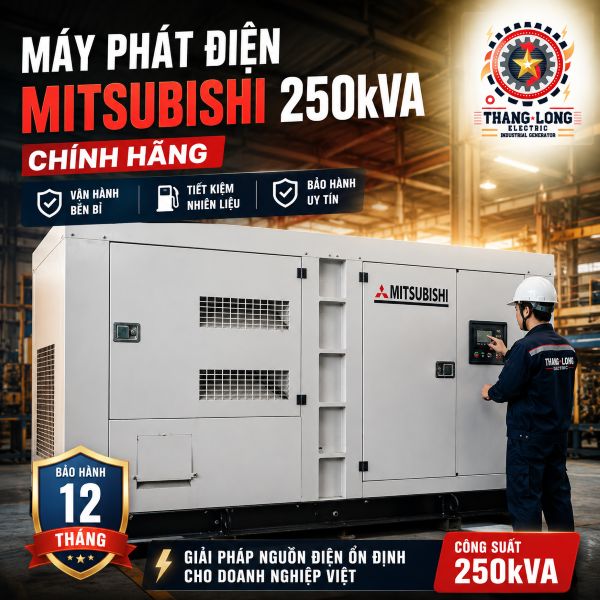 Máy phát điện Mitsubishi 250kVA dành cho nhà máy doanh nghiệp sản xuất
