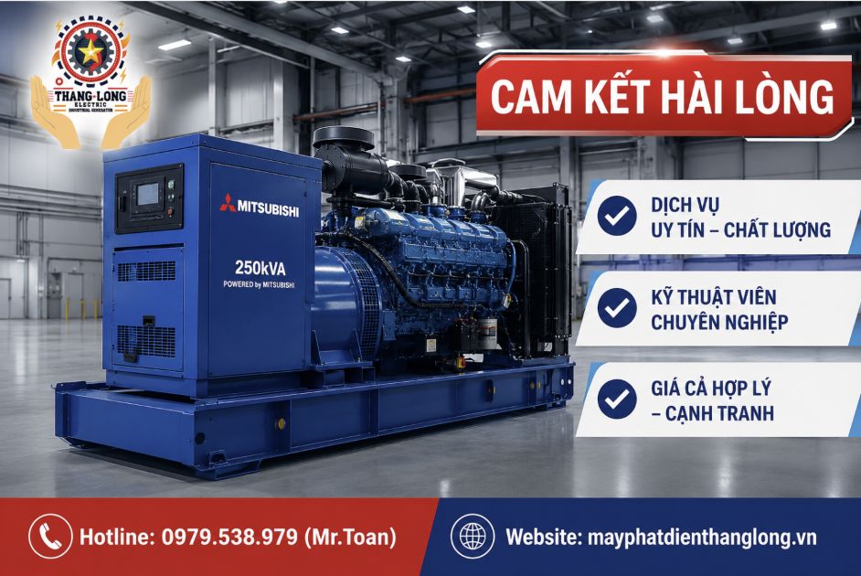 Máy phát điện Mitsubishi 250kVA chống ồn vận hành bền bỉ tiết kiệm nhiên liệu