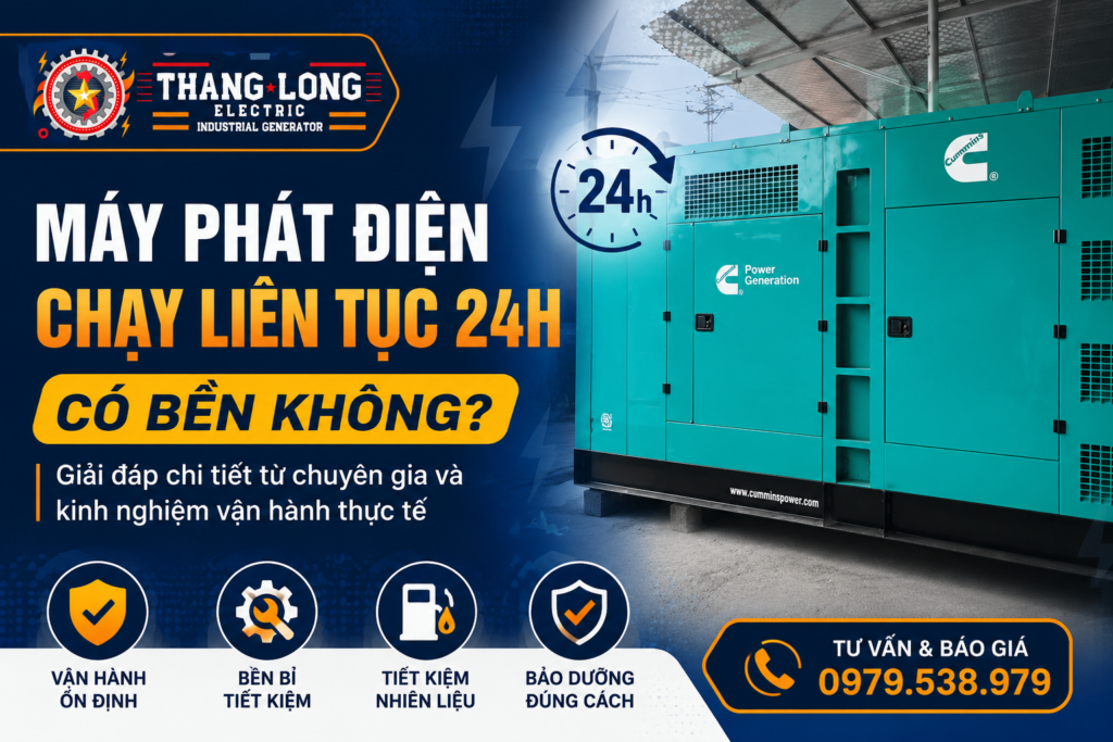 Máy phát điện chạy liên tục 24h bền bỉ tại Xây lắp điện Thăng Long