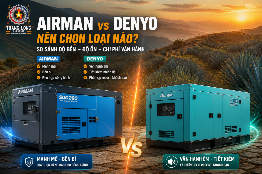 So sánh máy phát điện AIRMAN và Denyo chi tiết, lựa chọn máy phát điện phù hợp cho nhà xưởng, công trình và khách sạn