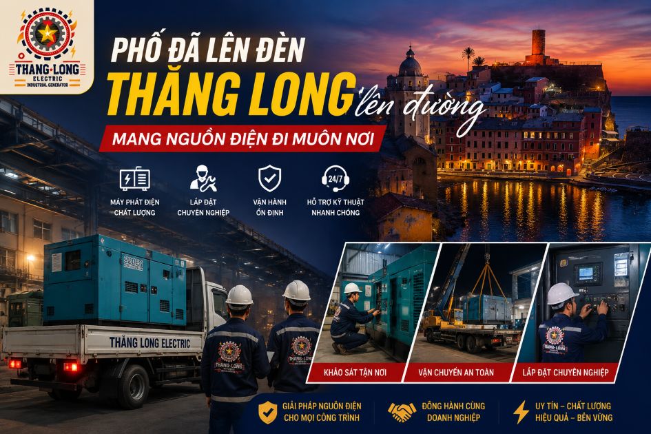 Dự án máy phát điện do Thăng Long Electric triển khai thực tế, từ khảo sát, vận chuyển đến lắp đặt máy phát điện công nghiệp cho doanh nghiệp.