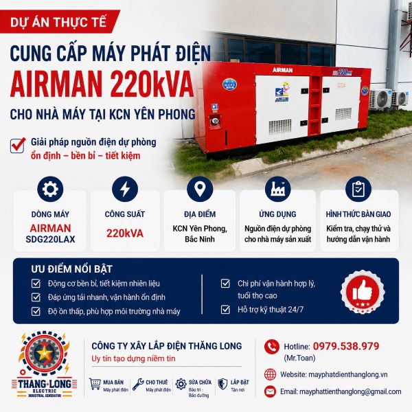Máy phát điện AIRMAN 220kVA lắp đặt tại nhà máy KCN Yên Phong Bắc Ninh